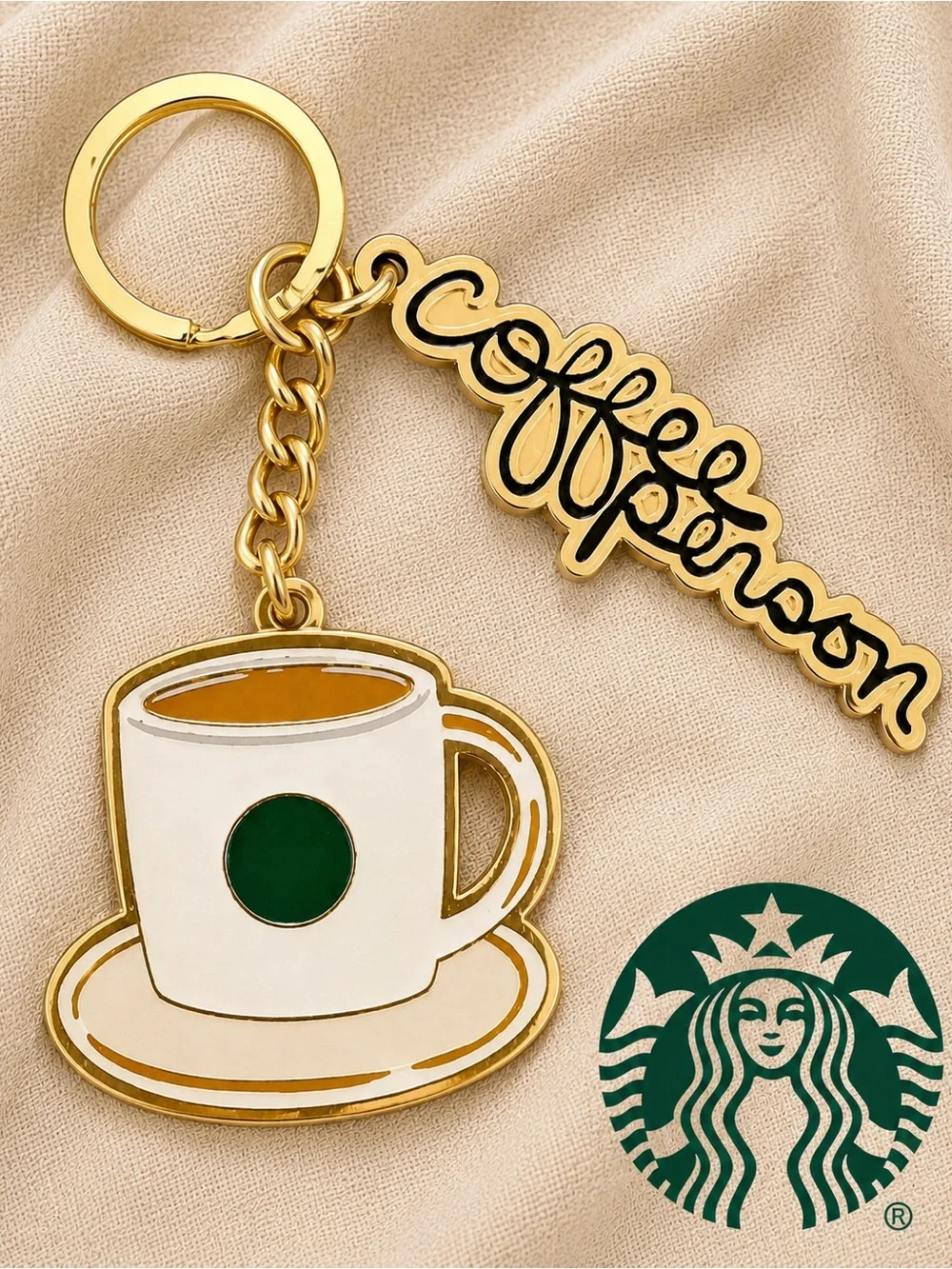☕️ Starbucks Coffee Cup Keychain Gold Tone Enamel Coffee Lover Bag Charm Gift
